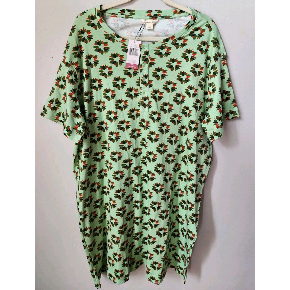 Vera Bradley Henley Women's Night Dress Large Cotton Venetian Wreath Jade
